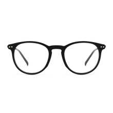 Low Price Vintage Unisex Black Full-rim Round Acetate With Thin Metal Temples Eyewear