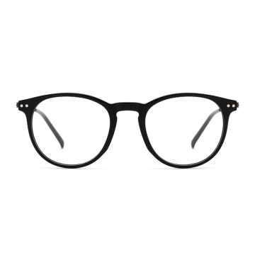 Low Price Vintage Unisex Black Full-rim Round Acetate With Thin Metal Temples Eyewear