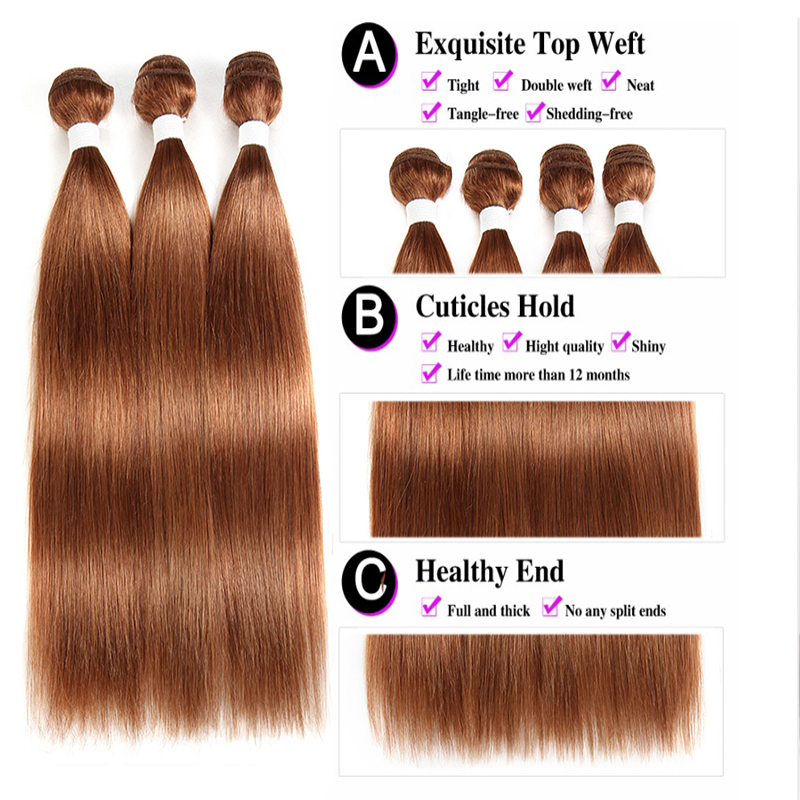 Colored 30 Honey Blonde Bundles With Closure Peruvian Straight Human Hair 3 Bundles With Closure  Remy Hair No Shedding