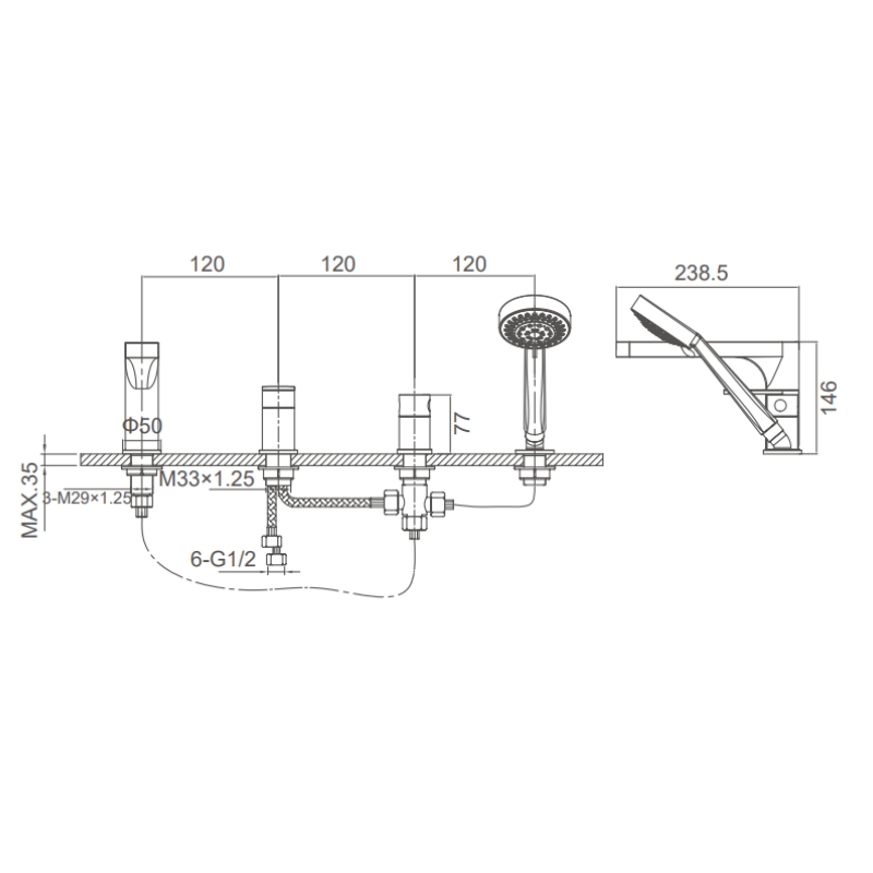 4 Hole Bathtub Faucet