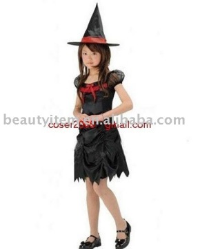 Red bowknot kid witch costume.