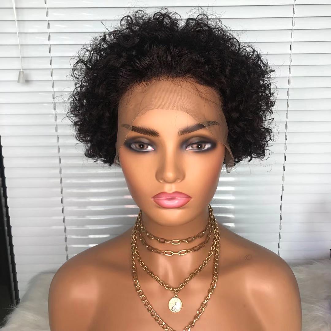 Hot Selling Short Pixie Curly Wig Lace Front Virgin Human Hair Wig For Black Women Pre Plucked With Baby Hair Natural Hair Wigs