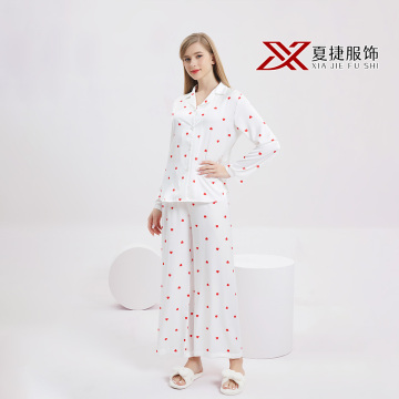 Red Heart Print Wide Leg Pajama Set