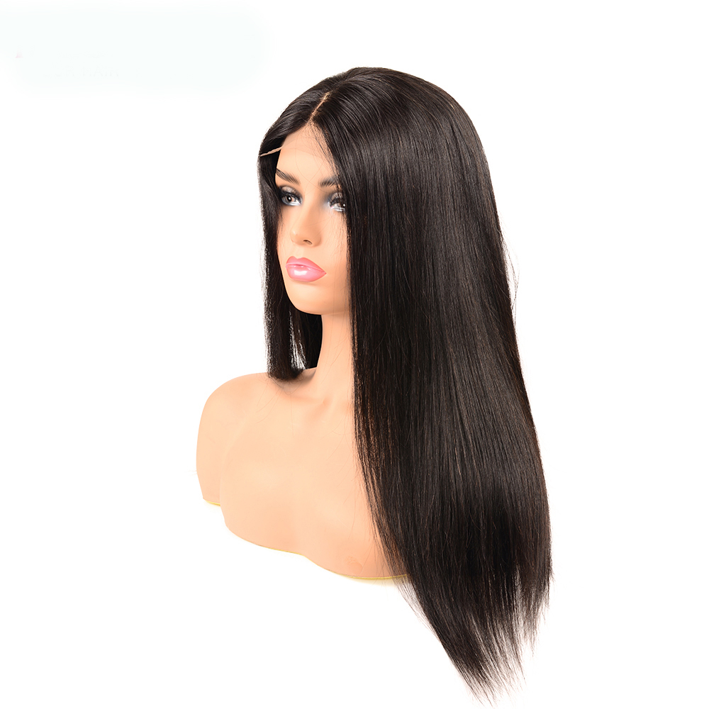 4*4 Human Lace Closure Wig Brazilian Virgin Human Hair Lace Wigs With Bangs Silky Straight