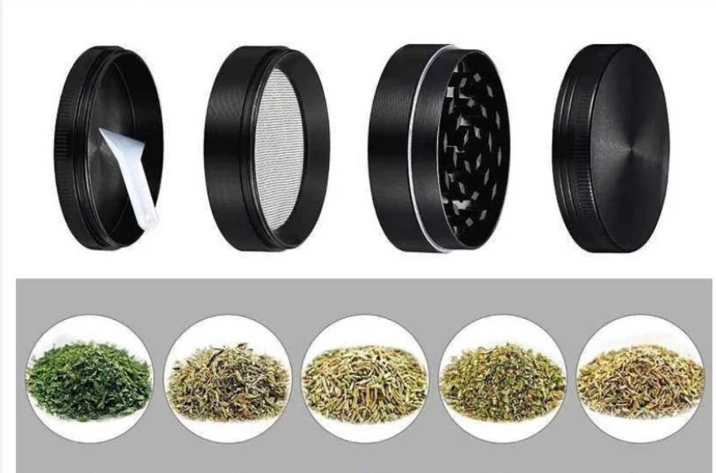 Hochwertiger 3 Schichten schwarzer Zinklegierungs-Kräuter-Grinder mit Plastikoberseite