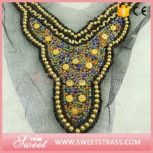 Fashion rhinestone patch trim beaded neckline for garment
