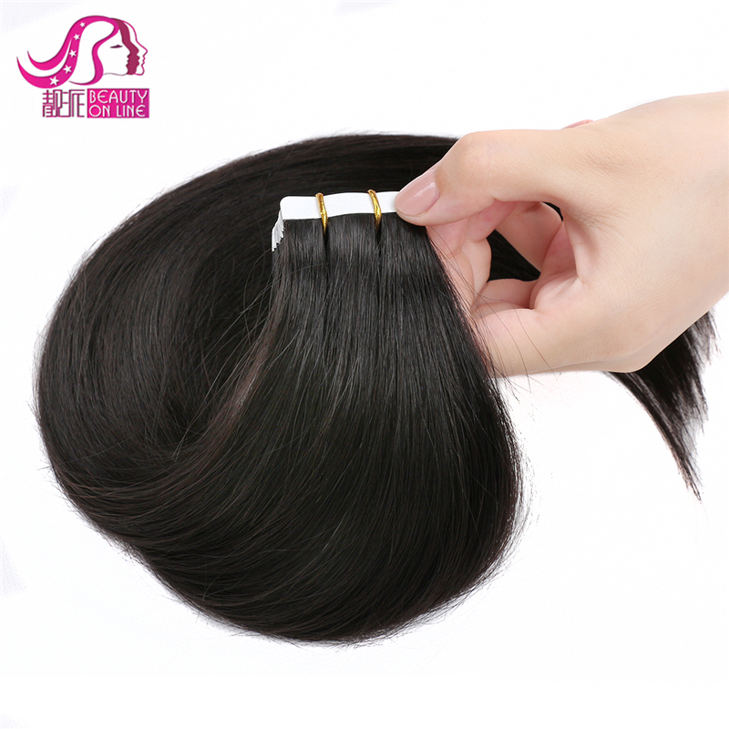 Wholesale blonde black gray highlight  color cuticle aligned european remy tape in human hair extensions 12"-32