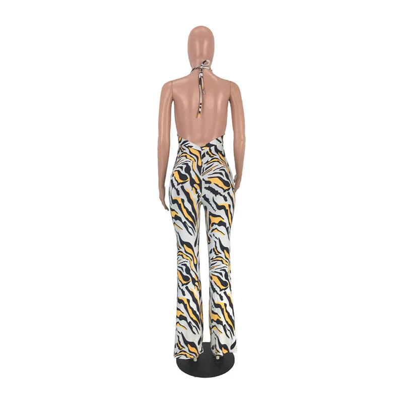 L55701 Sexy Printed Wide Leg Jumpsuit