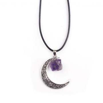 Charm Natural Raw Rough Amethyst Gemstone Moon Pendant