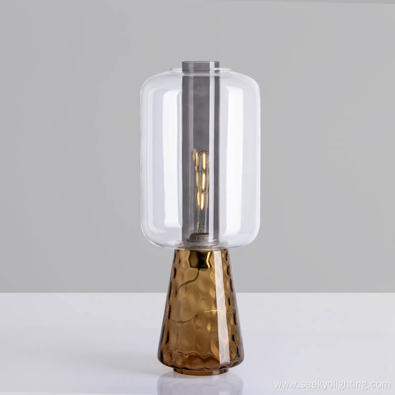 Clear smoke gray and amber glass table lamp