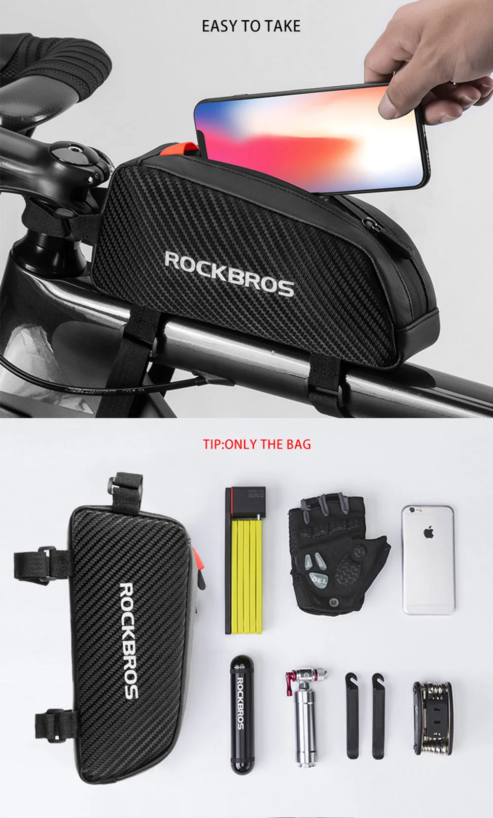 Mountain Bike Bag Made in China, Front Beam Bag, Cycling Touch Screen Phone Bag