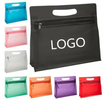 travel use frosted pvc cosmetic zipper bag with logo, zip slider pipping cosmetic hand sample promotion bags, Clear PVC Makeup B