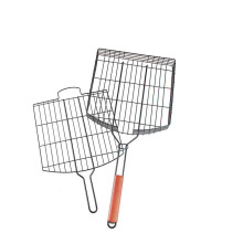 Portable Stainless Steel Grill Net Basket with Wood Handle - Non-Stick Kabob Grilling Baskets for Outdoor