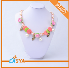 Colorful Flower Pendant Necklace,Multiple Pendants Necklace,Pink Chain Necklace