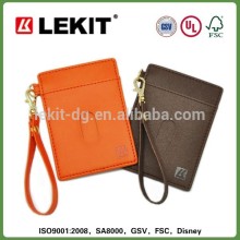 pu leather work card holder with strap