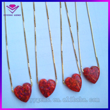 Lab mexican opal 18K gold plated chain opal love heart necklace for party