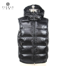 Puffy Glossy Black Vest White Duck Down Jacket with Detachable Hood