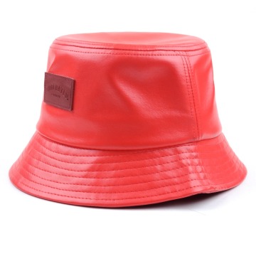 Red Leather Bucket Hat