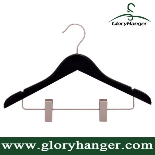 Black Flat Wooden Hanger With Flat Metal Clips