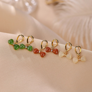 Gold-Plated Red Agate And Jasper Design Earrings