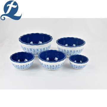 Exquisite Printing Blue Lotus Leaf Bowl Set