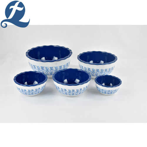 Exquisite Druck Blue Lotus Leaf Bowl Set