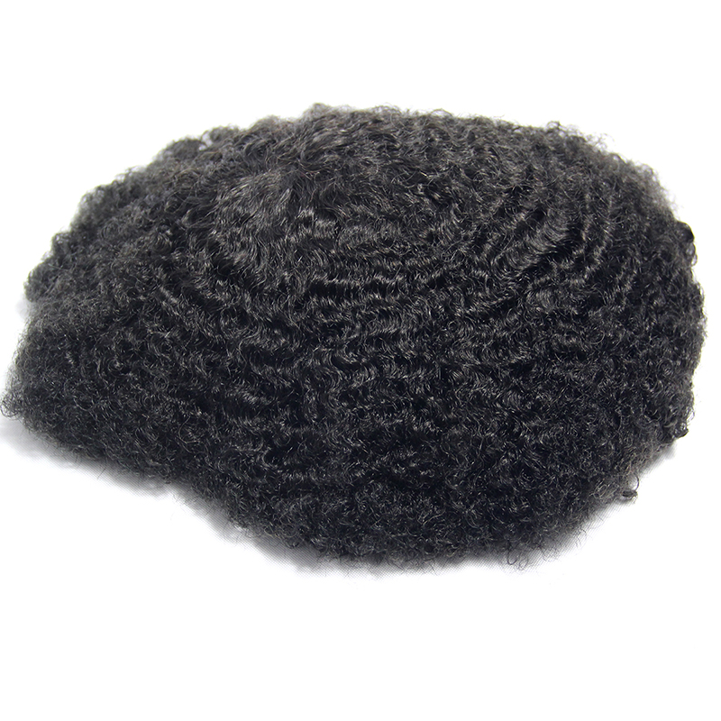 Custom fashion natural afro curl pu skin top toupees, 100% brazilian human hair toupee for men, afro men toupee for black men