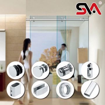 two fixed tempered glass frameless shower cabins