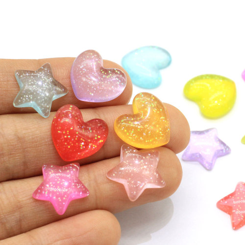 Kolorowe serce w kształcie gwiazdy z żywicy kaboszonowej koraliki 100 sztuk Diy breloczek do dekoracji dziewczyny wisiorki naszyjnik biżuteria ozdoba