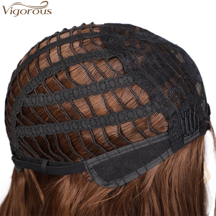 Vigorous Top Quality Fashion For Ladies Long Brown Wavy Wigs Middle Part Synthetic Fiber Wigs For Black Women Wholesales
