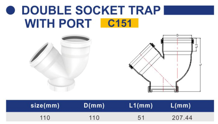PVC-U Double Socket Trap With Port