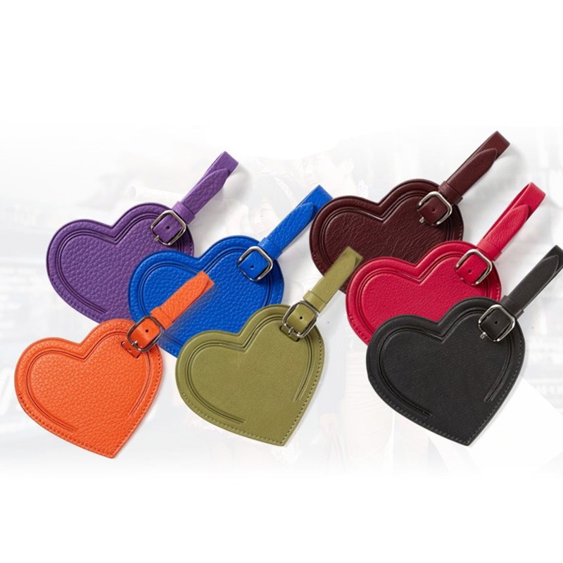 New Creative PU Leather Mini Heart-Shaped Luggage Tag Custom Factory Wholesale Travel Luggage Label Accessories Logo Pattern