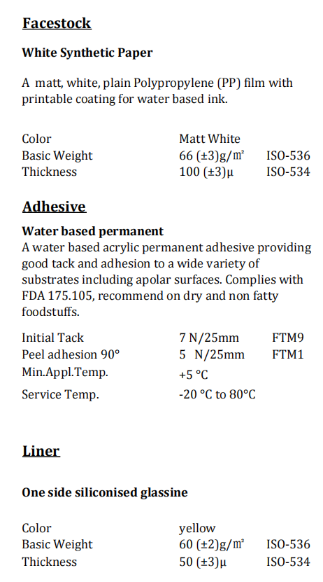 Synthetic Paper Water Based Permanent Yellow Glassine