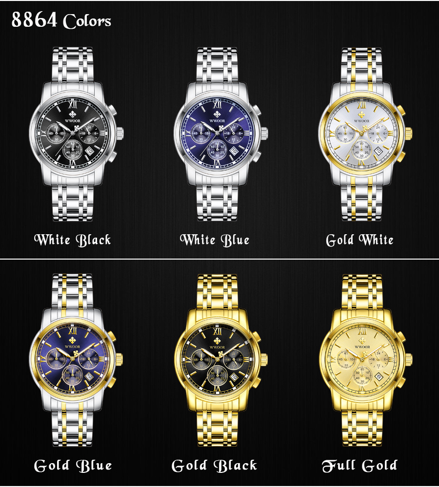 WWOOR 8864 Custom Design Watches Three Eyes Alloy Quartz Waterproof Men's Watches Factory online shopping