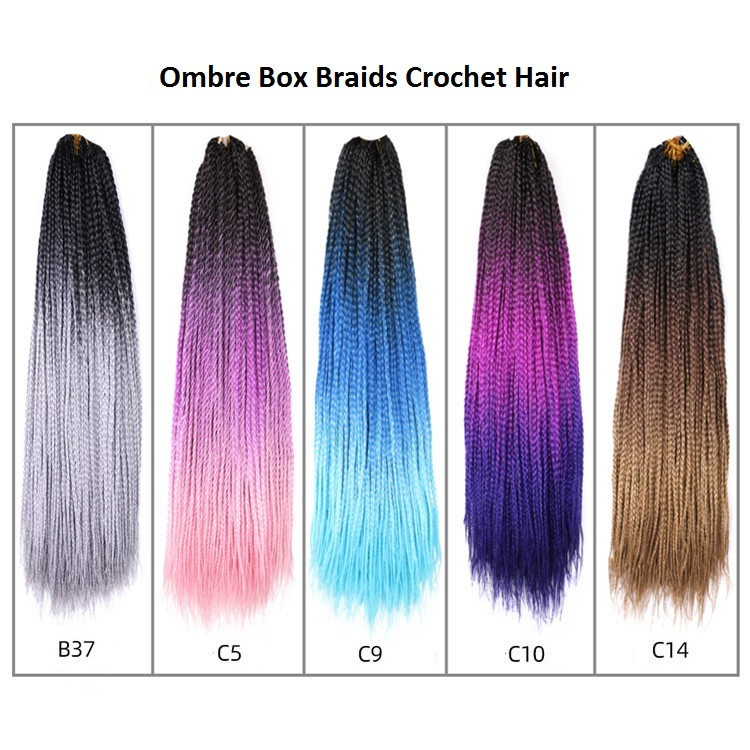 High Temperature Fiber Box Braids 3X Synthetic Hair Crochet Braids Ombre Colors Wholesale