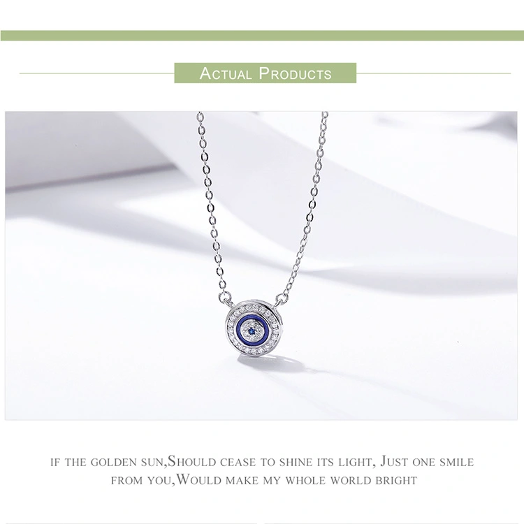 Lucky Blue Eye Clear CZ Pendant Necklace Women Luxury 925 Sterling Silver Jewelry