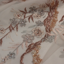 Polyester Flower Embroidery Beaded Lace Fabric - Fashion Yardage