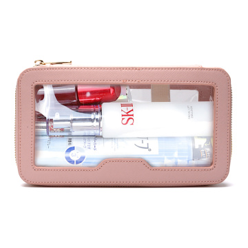 Belleza de cuero ysure fácil transportar bolsa cosmética transparente