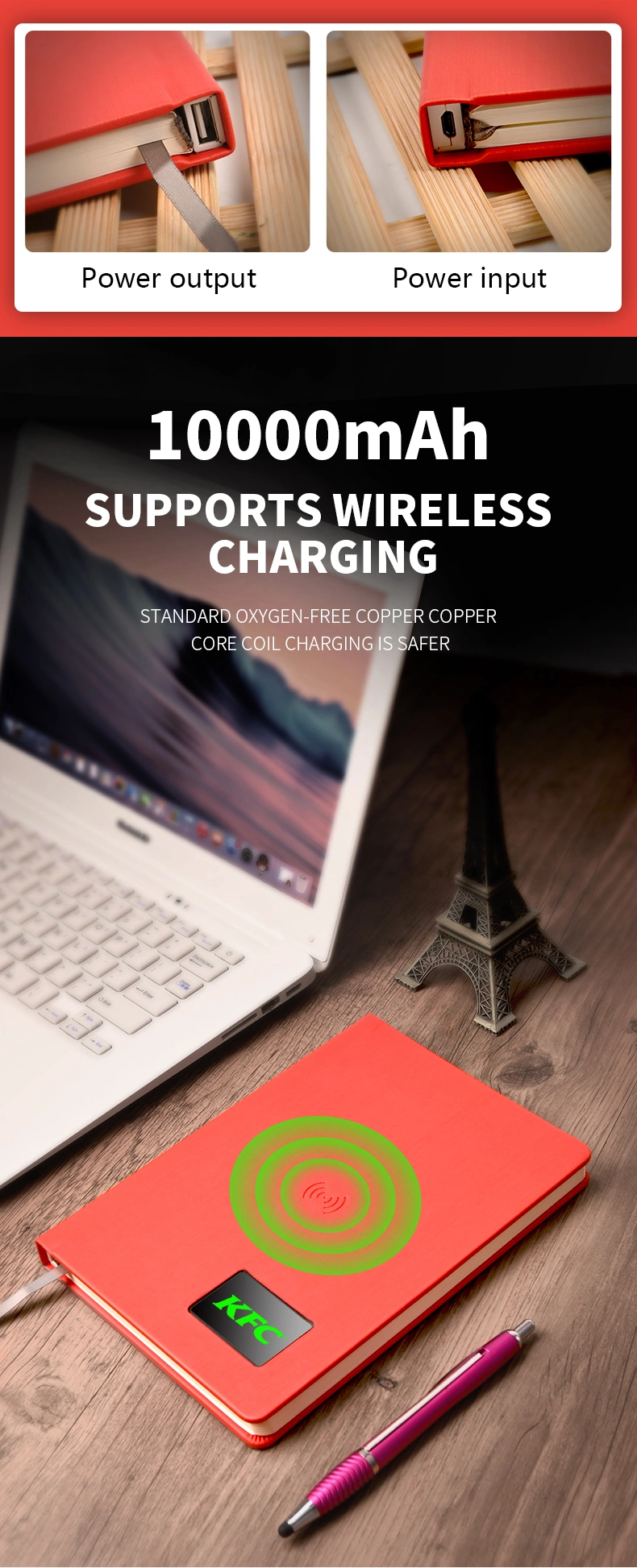 Newest Wireless Wired Dual-Mode Charging Notebook with Full Color LED Logo Display Screens