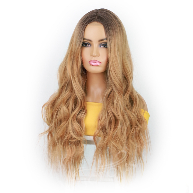 For Black Women Hot Selling Long Body Wave Vendor Ombre Light Blonde Dark Root Heat Resistant Fiber Synthetic Lace Hair Wigs