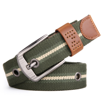Adjustable Stripe Printed Fabric and Leather Woven Belt
