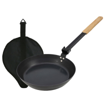 Carbon Steel Camping Omelette Steak Saute Frying Wok Pans With Wood Handle