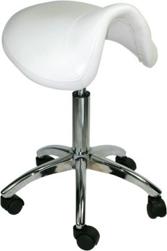 White Saddle Stool with chromed base