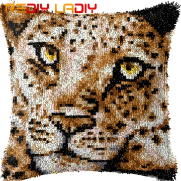 Latch Hook Kits Make Your Own Cushion Leopard Face Acrylic Yarn Crocheted Pillow Case Latch Hook Cushion Cover Hobby & Crafts