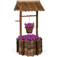 Rustic Wishing Well Planter with Hanging Bucket for Patio Garden Decor