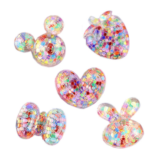 Paillettes Fraise Bowknot Perles De Résine Coeur Brillant Tête De Lapin Cabochon Kawaii Pendentifs BRICOLAGE Cas de Téléphone Ornement