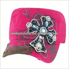 Rhinestone & Bead Cross Patch Ponytail Cap