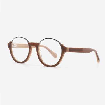Round Acetate And Metal Combined Women`s Optical Frames 24A3004