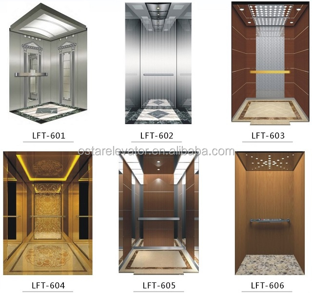 Mirror surface stainless steel arched etching parquet lighting family passenger elevator cabin lift