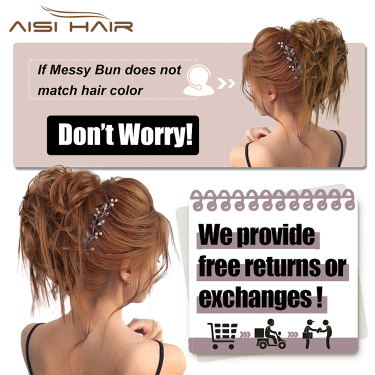 Aisi Hair Synthetic Donut Brown Chignon Curly Bun Pad Chignon Elastic Band Ribbon Ponytail Rope Rubber Hair Extension For Women